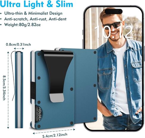 محفظة Eiruseed Minimalist لحجب RFID، محافظ معدنية مطورة للرجال مع مشبك نقود، محفظة رفيعة للرجال صغيرة الحجم مضادة للخدش، محفظة رفيعة لحمل البطاقات للرجال وبطاقة وأموال قابلة للإزالة بسهولة in Kuwait