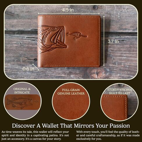 Solidstrike Gear Fisherman’s Bifold Wallet - Genuine Leather - Bass Fishing Themed Unique Gift for Men Boys Dad Grandpa Boyfriend Him - Slim & RFID Blocking in Saudi Arabia