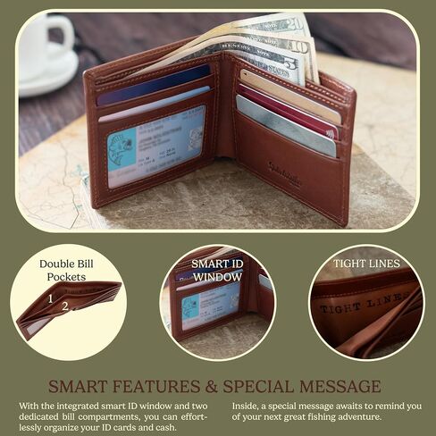 Solidstrike Gear Fisherman’s Bifold Wallet - Genuine Leather - Bass Fishing Themed Unique Gift for Men Boys Dad Grandpa Boyfriend Him - Slim & RFID Blocking in Saudi Arabia