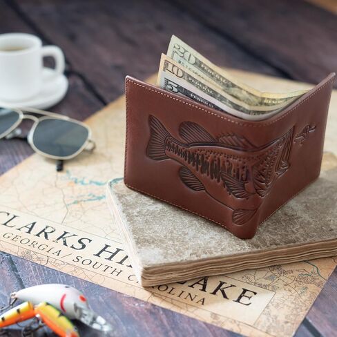Solidstrike Gear Fisherman’s Bifold Wallet - Genuine Leather - Bass Fishing Themed Unique Gift for Men Boys Dad Grandpa Boyfriend Him - Slim & RFID Blocking in Saudi Arabia