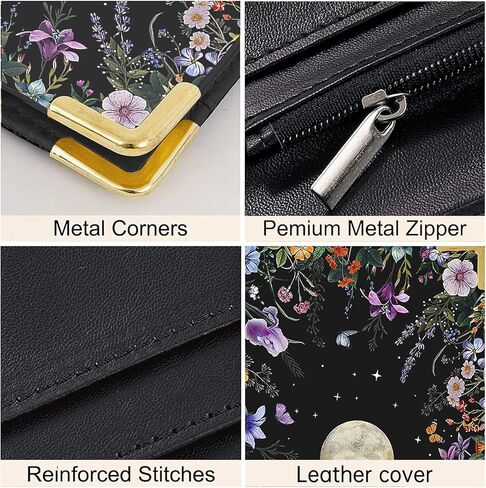Waitress Book, Leather Server Books for Waitress with Zipper Pocket, Moon Flower Server Book, Cash Check Bill Receipt Holder Presenter, Guest Book Note Pad Waiter Accessories Fit Server Apron in Saudi Arabia