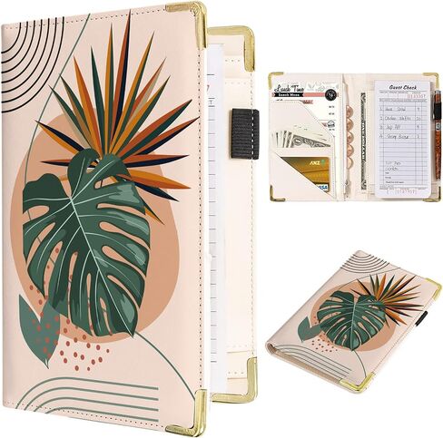 Waitress Book, Leather Server Books for Waitress with Zipper Pocket, Moon Flower Server Book, Cash Check Bill Receipt Holder Presenter, Guest Book Note Pad Waiter Accessories Fit Server Apron in Saudi Arabia