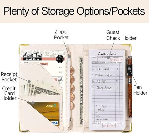 Waitress Book, Leather Server Books for Waitress with Zipper Pocket, Moon Flower Server Book, Cash Check Bill Receipt Holder Presenter, Guest Book Note Pad Waiter Accessories Fit Server Apron in Saudi Arabia