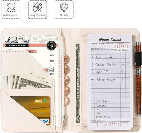 Waitress Book, Leather Server Books for Waitress with Zipper Pocket, Moon Flower Server Book, Cash Check Bill Receipt Holder Presenter, Guest Book Note Pad Waiter Accessories Fit Server Apron in Saudi Arabia
