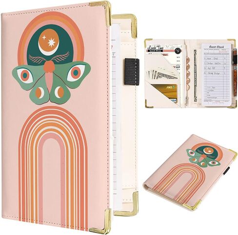 Waitress Book, Leather Server Books for Waitress with Zipper Pocket, Moon Flower Server Book, Cash Check Bill Receipt Holder Presenter, Guest Book Note Pad Waiter Accessories Fit Server Apron in Saudi Arabia