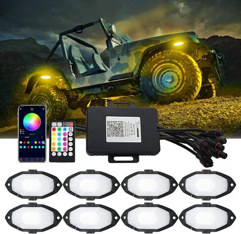 أضواء الصخور LED RGB، مجموعة نيون Underglow للسيارة مع التطبيق/جهاز التحكم عن بعد ووضع الموسيقى المنشط بالصوت، 4 كبسولات مقاومة للماء أضواء الصخور الخفيفة للسيارة للشاحنات ATV SUV RZR UTV قارب دراجة نارية (أزرق) in Saudi Arabia