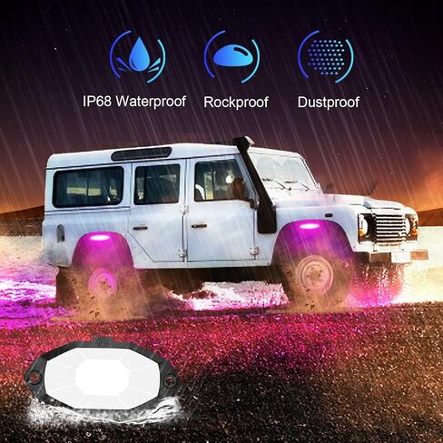أضواء الصخور LED RGB، مجموعة نيون Underglow للسيارة مع التطبيق/جهاز التحكم عن بعد ووضع الموسيقى المنشط بالصوت، 4 كبسولات مقاومة للماء أضواء الصخور الخفيفة للسيارة للشاحنات ATV SUV RZR UTV قارب دراجة نارية (أزرق) in Saudi Arabia