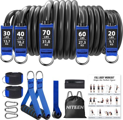 NITEEN Resistance Bands,220lbs Exercise Bands with Handles,Fitness Bands for Working Out, Workout Bands for Muscle Training, Strength, Slim, Yoga, Home Gym Equipment in Saudi Arabia