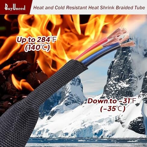 Heat Shrink Braided Sleeving 2:1 Ratio Fabric Tubing 1-3/8"-13ft | 2 in 1 Wiring Harness Tubing Abrasion Resistant Flexibility Cable Sleeve for Auto Protection Wire/Sheath/Irregular Shape Hose in Saudi Arabia