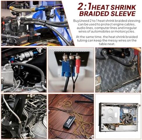 Heat Shrink Braided Sleeving 2:1 Ratio Fabric Tubing 1-3/8"-13ft | 2 in 1 Wiring Harness Tubing Abrasion Resistant Flexibility Cable Sleeve for Auto Protection Wire/Sheath/Irregular Shape Hose in Saudi Arabia