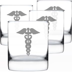 Caduceus Medical Symbol - Whiskey Rocks Glass for Essential Healthcare Workers, Doctors, Nurses, Medical Staff - 10.25 Oz in Saudi Arabia