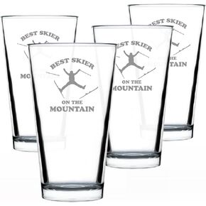 Best Skier - Pint Glass for Beer - Unique Skiing Themed Decor and Gifts for Mountain Lovers - 16 oz Glasses in Kuwait