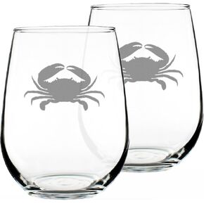 Crab Stemless Wine Glass - Beach Themed Decor and Gifts for Ocean Lovers - Engraved Silhouette - Large 17 Oz Glasses in Saudi Arabia