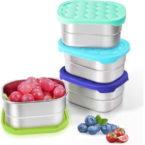 3-Pack Stainless Steel Snack Containers for Kids & Toddlers - 550ml (18oz) Leakproof Colorful Lids with Cute Dinosaurs | LFGB Certified, Stackable Metal Lunch Box for Daycare, School, Travel in Saudi Arabia