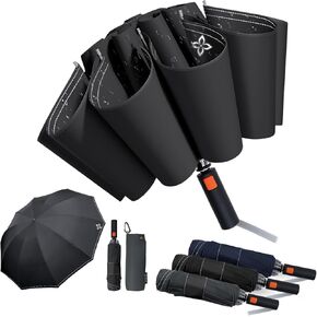 Large Travel Inverted Umbrella, 55" 10 Ribs Windproof for Rain & Sun, Reverse Auto open/close Compact Portable for Men, Reflective Thread for Night Safety in Kuwait