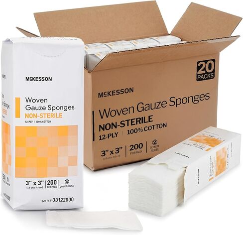 إسفنجة شاش للأداء من McKesson 44122000 Medi-Pak، 12 طبقة، عرض 4 بوصات، طول 4 بوصات، عرض 4 بوصات، طول 4 بوصات (عبوة من 2000) in Kuwait