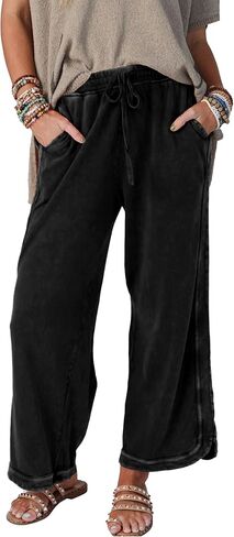 سروال عريضة الساق العريضة للسيدات عالية الخصر سراويل رياضية فضفاضة سراويل رياضية مع جيوب in Kuwait