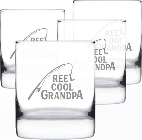 Reel Cool Grandpa - زجاج ويسكي صخور مضحك - هدايا صيد للأجداد - نظارات منقوشة بوزن 10.25 أونصة - أكواب أسماك ممتعة in Kuwait