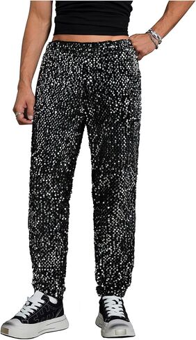 Floerns Men's Sparkly Sequin Pants 70s Disco Costume Vintage Shiny Trousers in Saudi Arabia