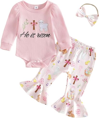Twopumpkin My First Christmas Baby Girl Outfit Newborn Santa Baby Onesie and Bell Bottoms Ribbed Outfits With Heanband in Saudi Arabia