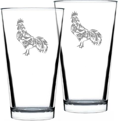 Rooster Pint Glass for Beer - Unique Funny Farm Animal Themed Decor and Chicken Gifts - 16 oz in Saudi Arabia