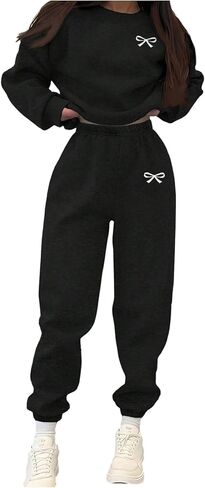 Verdusa Girl's 2 Piece Bow Sweatsuits Long Sleeve Sweatshirts with Jogger Pants Comfy Sets in Saudi Arabia
