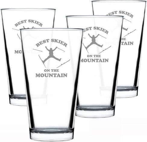 Best Skier - Pint Glass for Beer - Unique Skiing Themed Decor and Gifts for Mountain Lovers - 16 oz Glasses in Kuwait