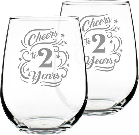Cheers to 2 Years - Stemless Wine Glass Gifts for Women & Men - 2nd Anniversary Party Decor - Large 17 Oz Glasses in Saudi Arabia