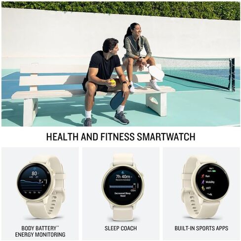 Wearable4U Garmin Vivoactive 6 - ساعة ذكية للصحة واللياقة البدنية، شاشة AMOLED ساطعة 1.2 بوصة، تتبع رياضي GPS، بطارية تدوم حتى 11 يومًا، لائحة مع شريط أسود مع حزمة سماعات أذن سوداء in Kuwait