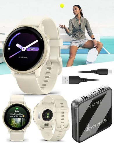 Wearable4U Garmin Vivoactive 6 - ساعة ذكية للصحة واللياقة البدنية، شاشة AMOLED ساطعة 1.2 بوصة، تتبع رياضي GPS، بطارية تدوم حتى 11 يومًا، لائحة مع شريط أسود مع حزمة سماعات أذن سوداء in Kuwait