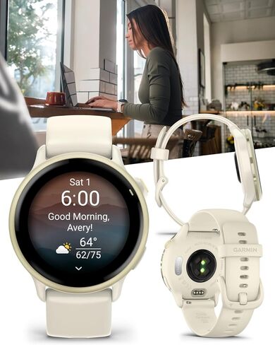 Wearable4U Garmin Vivoactive 6 - ساعة ذكية للصحة واللياقة البدنية، شاشة AMOLED ساطعة 1.2 بوصة، تتبع رياضي GPS، بطارية تدوم حتى 11 يومًا، لائحة مع شريط أسود مع حزمة سماعات أذن سوداء in Kuwait