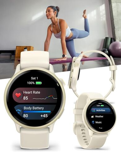 Wearable4U Garmin Vivoactive 6 - ساعة ذكية للصحة واللياقة البدنية، شاشة AMOLED ساطعة 1.2 بوصة، تتبع رياضي GPS، بطارية تدوم حتى 11 يومًا، لائحة مع شريط أسود مع حزمة سماعات أذن سوداء in Kuwait