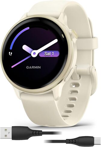 Wearable4U Garmin Vivoactive 6 - ساعة ذكية للصحة واللياقة البدنية، شاشة AMOLED ساطعة 1.2 بوصة، تتبع رياضي GPS، بطارية تدوم حتى 11 يومًا، لائحة مع شريط أسود مع حزمة سماعات أذن سوداء in Kuwait