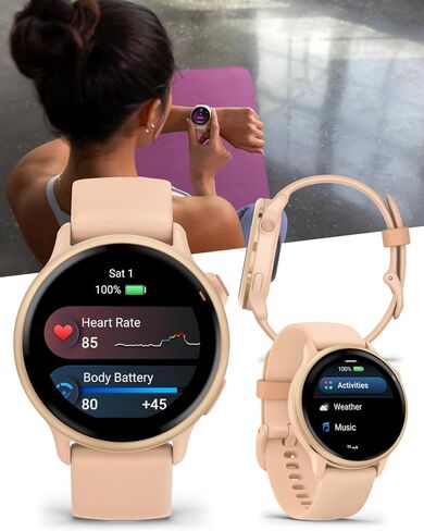 Wearable4U Garmin Vivoactive 6 - ساعة ذكية للصحة واللياقة البدنية، شاشة AMOLED ساطعة 1.2 بوصة، تتبع رياضي GPS، بطارية تدوم حتى 11 يومًا، لائحة مع شريط أسود مع حزمة سماعات أذن سوداء in Saudi Arabia