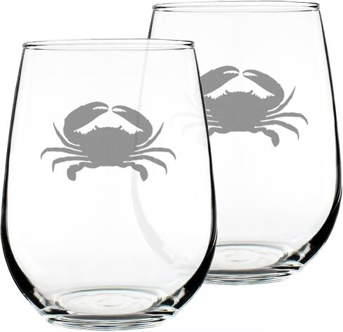 Crab Stemless Wine Glass - Beach Themed Decor and Gifts for Ocean Lovers - Engraved Silhouette - Large 17 Oz Glasses in Saudi Arabia
