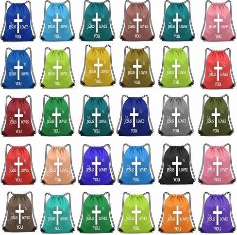 80 Pcs Jesus Loves You Drawstring Backpack Bulk Christian Religious Gift Bag for Church, Conference, Homeless in Saudi Arabia