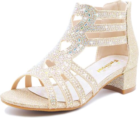 Girls High Heels Sparkly Rhinestone Dress Shoes Elegant Glitter Heels for Girls Wedding Party Flower Girl Sandals in Saudi Arabia