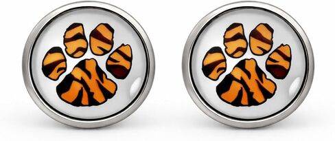 Summerfield Collection Stainless Steel Orange and Black Paw Print Glass Stud Earrings 12mm in Saudi Arabia