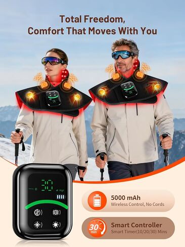 العلاج بالضوء الأحمر اللاسلكي للرقبة والكتف مع الحرارة والتدليك، وحدة تحكم 5000 مللي أمبير في الساعة 118 مصباح LED 3 في 1 رقاقة 660 نانومتر و850 نانومتر وسادة العلاج بالضوء بالأشعة تحت الحمراء للجسم للاستخدام المنزلي في الهواء الطلق in Kuwait