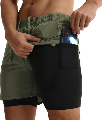 Men's 2 in 1 Running Shorts with Liner 5" Quick Dry Workout Gym Sports Shorts with Pockets in Saudi Arabia