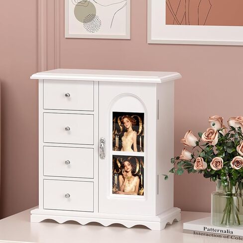 Bonnlo المجوهرات الحديثة على شكل الماس Armoire ، منظم خزانة مجوهرات قابلة للقفل مع المرآة ، مثبتة على الحائط لإنقاذ الفضاء in Saudi Arabia