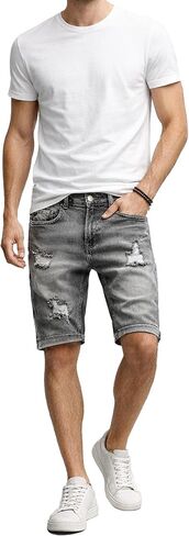 Men's Ripped Jean Short Straight Fit Casual Denim Shorts in Saudi Arabia