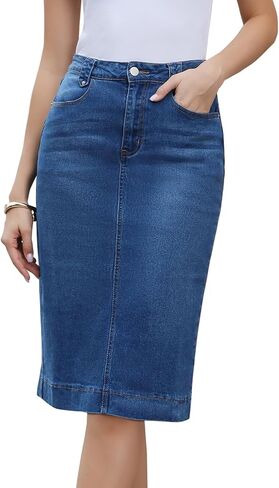 Allegra K Denim Skirt for Women High Waist Split Back Pockets Knee Length Pencil Skirt in Saudi Arabia
