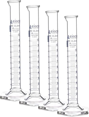 Graduated Cylinder, 2000ml - Class A Tolerance ±10.0ml - Hexagonal Base - Blue Graduations - Borosilicate 3.3 Glass - Eisco Labs in Kuwait