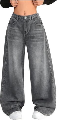 GORGLITTER Girl's Baggy Wide Leg Jeans Cute Casual High Waist Long Denim Pants Bottoms Trousers with Pockets in Saudi Arabia