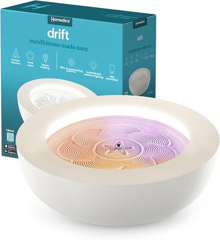 Homedics Drift 11" Sandscape - الإصدار 2.0 مع تجربة متصلة محدثة، ديكور طاولة Zen ذكي بتقنية Wi-Fi، إضاءة محيطة LED، فن رملي حديث للاسترخاء واليقظة، ديكور هادئ للمنزل والمكتب in Kuwait