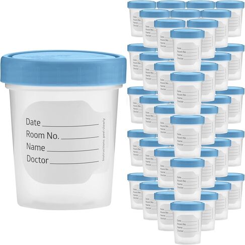 Specimen Cups with Leak Proof Screw on Lids - 4oz [Pack of 25] Clear Non-Sterile Urine Sample Jars - Containers for Safe Pee, Stool, Semen Sample Collection for Testing (25) in Saudi Arabia