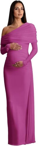 فساتين الحمل بكتف واحد على شكل حورية البحر لالتقاط الصور الفوتوغرافية من الساتان طويل لحفلة استقبال المولود الجديد in Kuwait