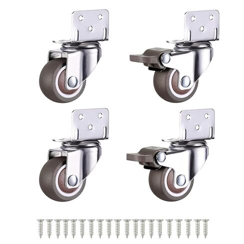 AONMTOAN 2 Inches L-Shaped Plate Swivel Caster, with Brake TPE Rubber Caster, Side Mount casters for Loading Capacity 200 Lbs Suitable for Flower Stand, Furniture, Bookshelf,Set of 4 in Kuwait