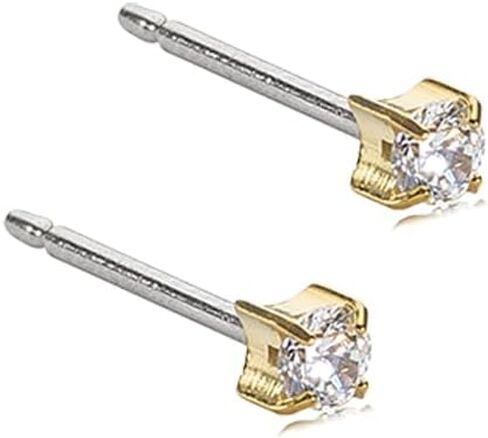 Blomdahl | Hypoallergenic | Golden Titanium Prong Set CZ Stud Earrings | Best Choice For Sensitive Ears in Saudi Arabia